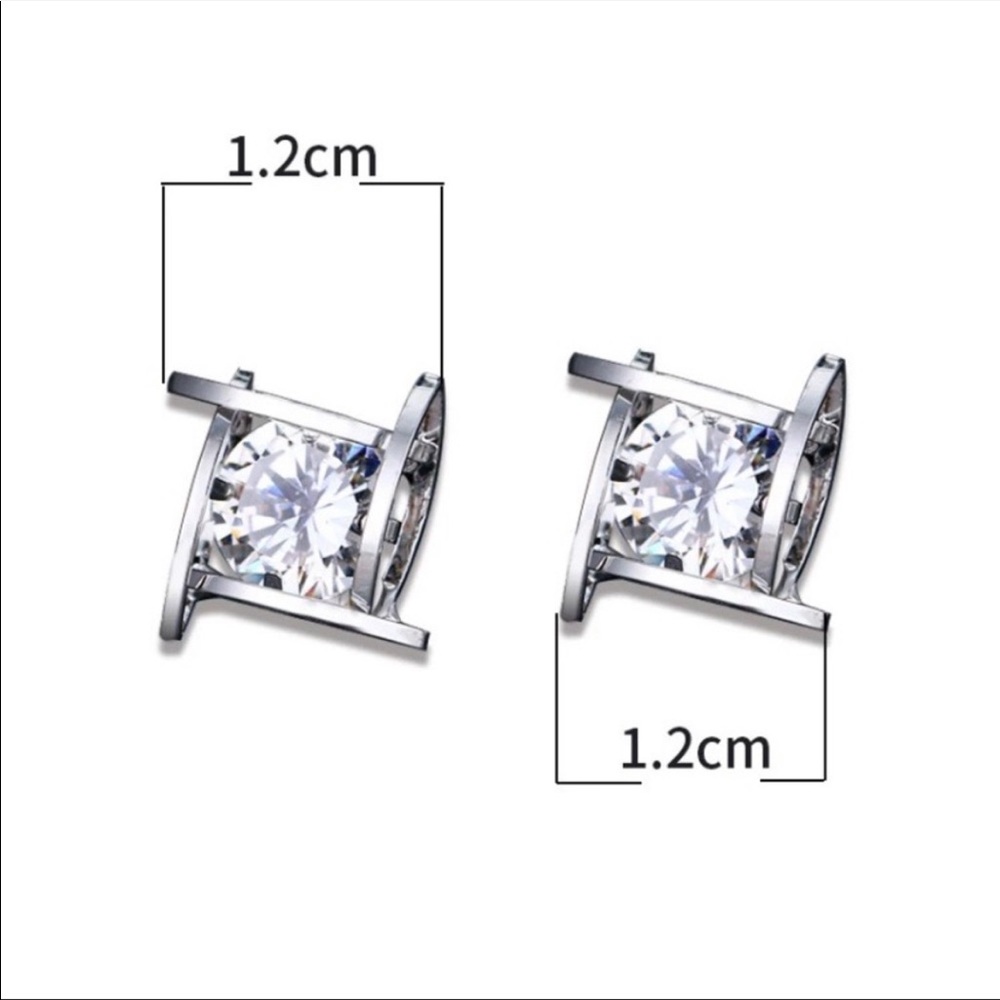 NEW SILVER 3D CAGE DIAMOND STUD EARRINGS - Picture 5 of 7